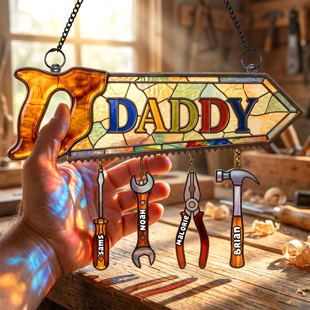 Daddy's Tool Kid Suncatcher Ornament - Personalized Gifts For Dad 03padh250426