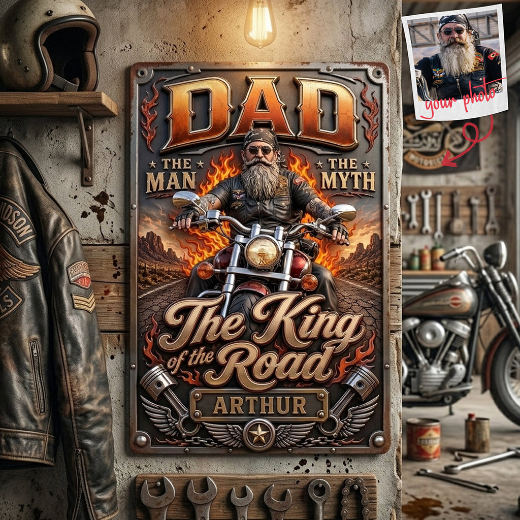Dad Rules The King Road Print Metal Sign - Custom Photo Gifts For Dad 02HUTA180526