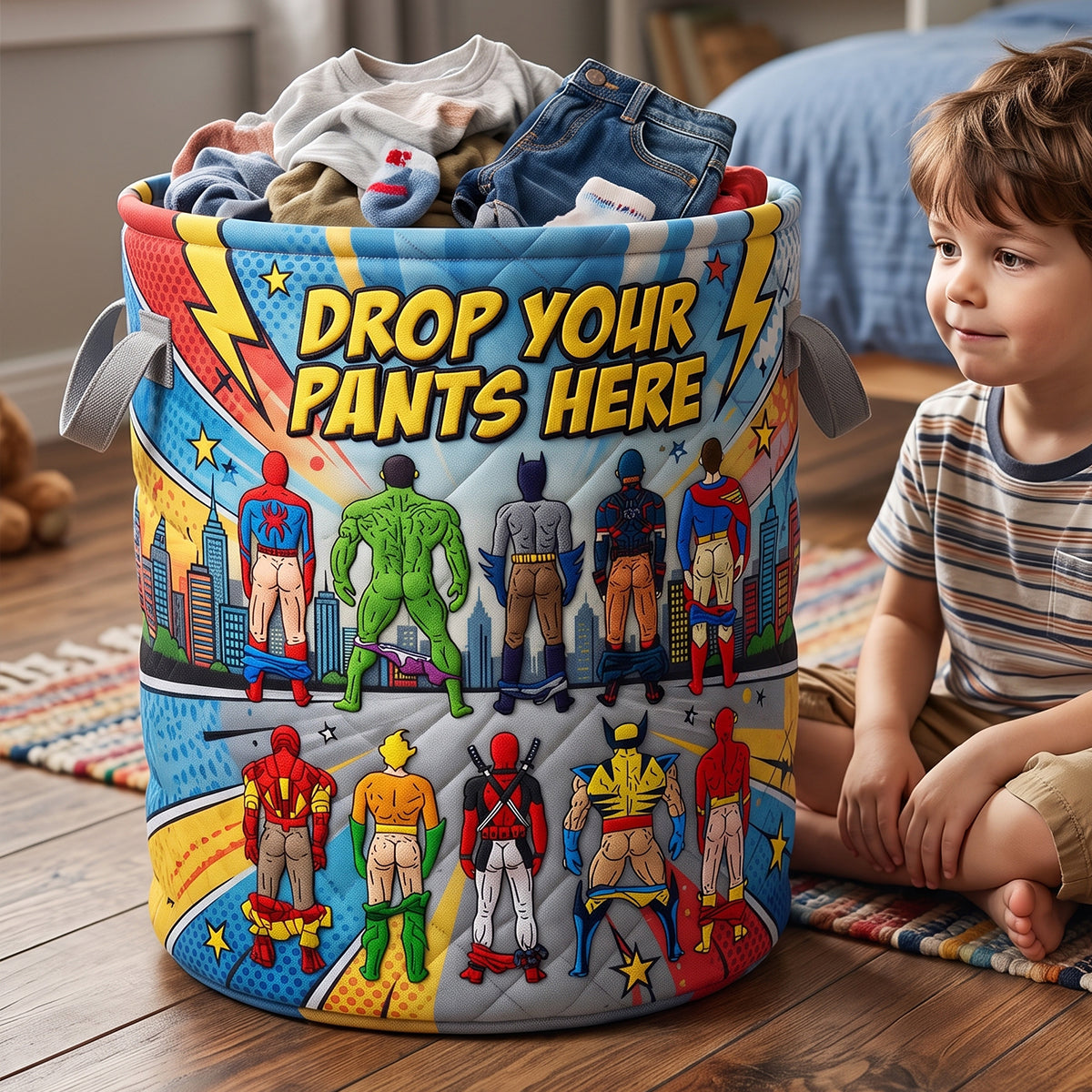 Drop Your Pants Here Quilted Laundry Basket - Personalized Gifts 03natn150726