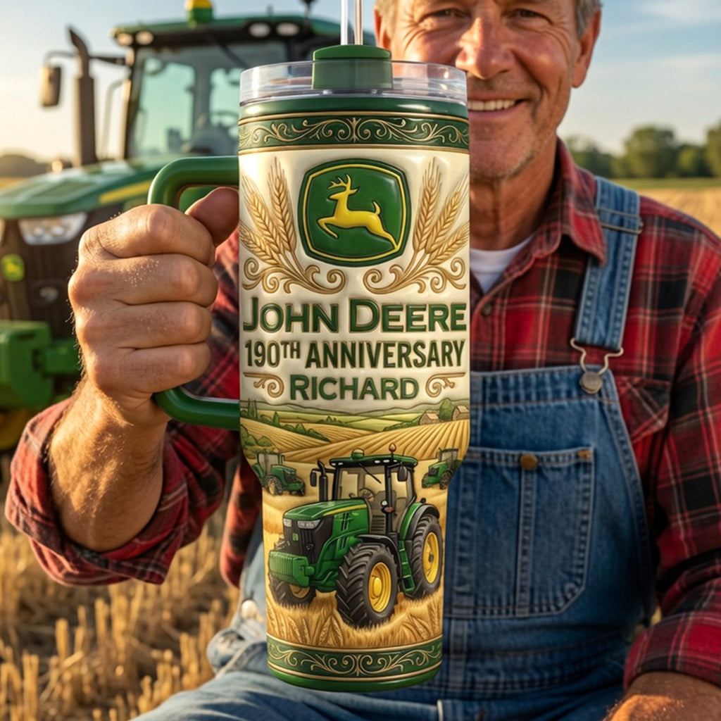 Green Farm Tractor Tumbler With Handle - Personalized Gifts For Tractor Lovers 04naqn250626
