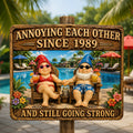 Relaxing Old Couple Metal Sign - Personalized Anniversary Gifts For Couples 02NADT170626