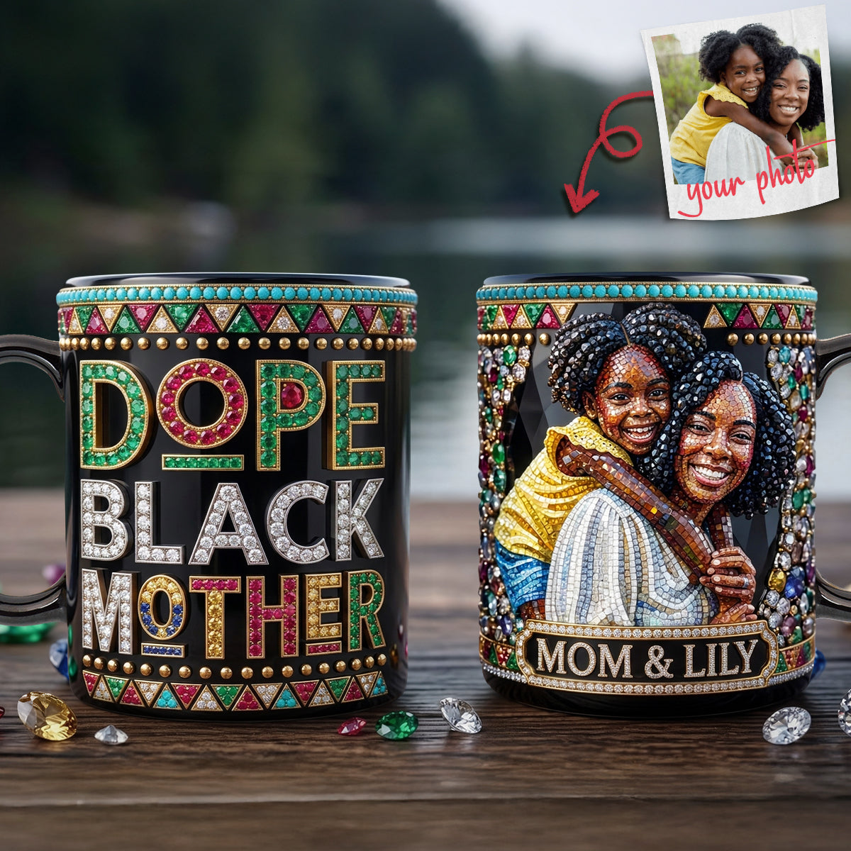 Custom Photo Black Mom Coffee Mug - Personalized Gifts For Mom 01huta130426