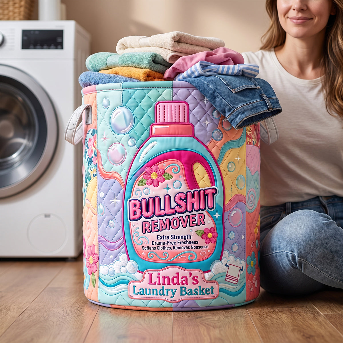 Funny Bottle Quilted Laundry Basket - Personalized Gifts 02hudh110726