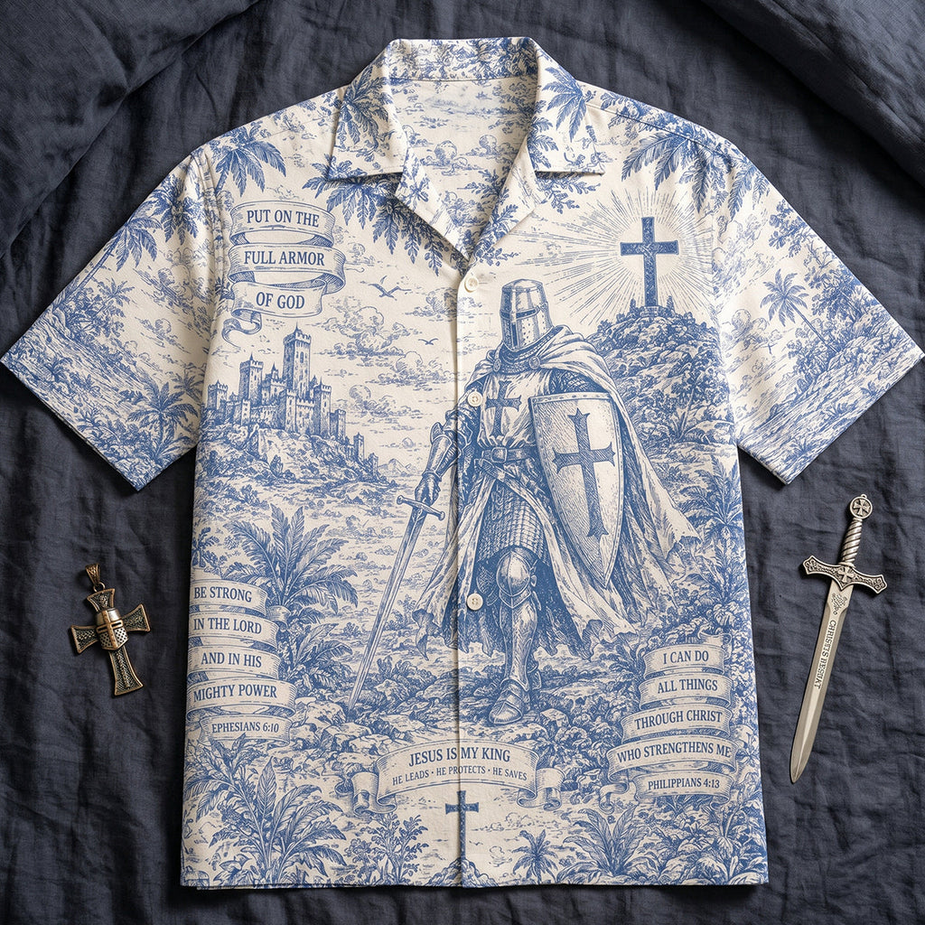 Knight Templar Toile De Jouy Hawaiian Shirt - Personalized Gifts For Christians 03natn170626