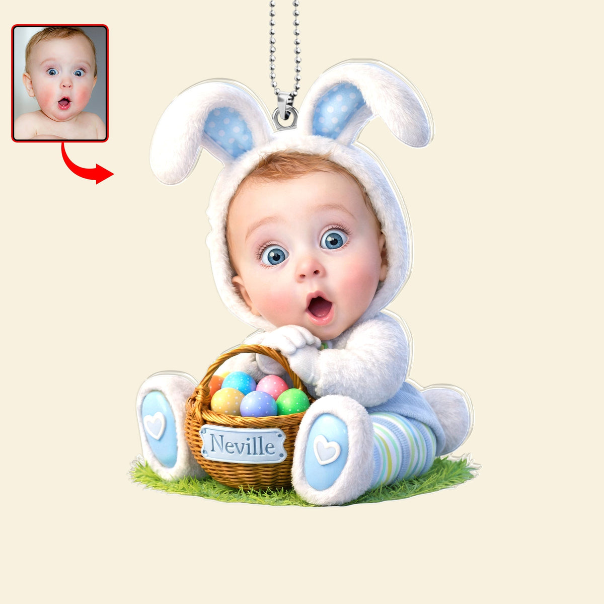 Easter Bunny Kid Car Ornament - Custom Photo Gifts For Kids 03huqn070326