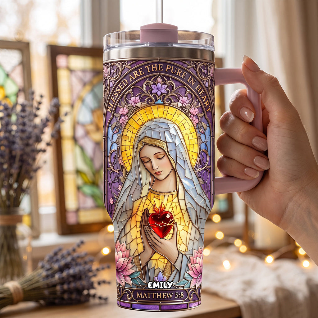 Blessed Pure Heart Tumbler With Handle - Personalized Gifts For Christian 02padh300626