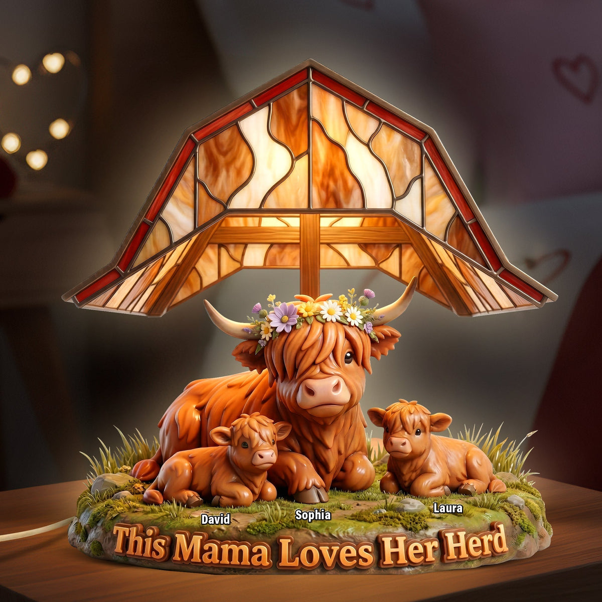 Highland Cow Herd Mama Acrylic Light Box - Personalized Gifts For Mom 02NAQN130426