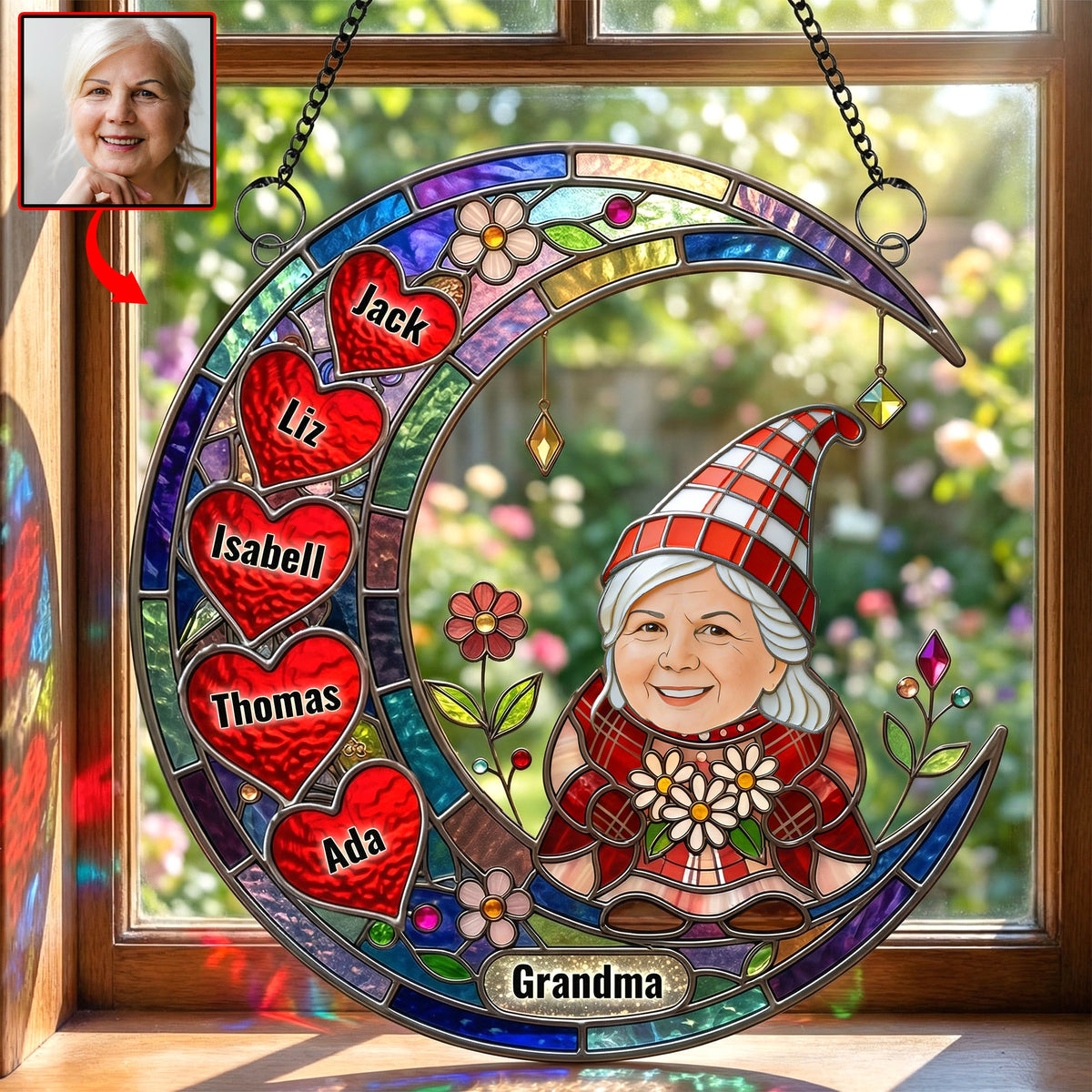 Custom Photo Gnome Grandma Suncatcher Ornament - Personalized Gifts For Grandma 01nadh020426