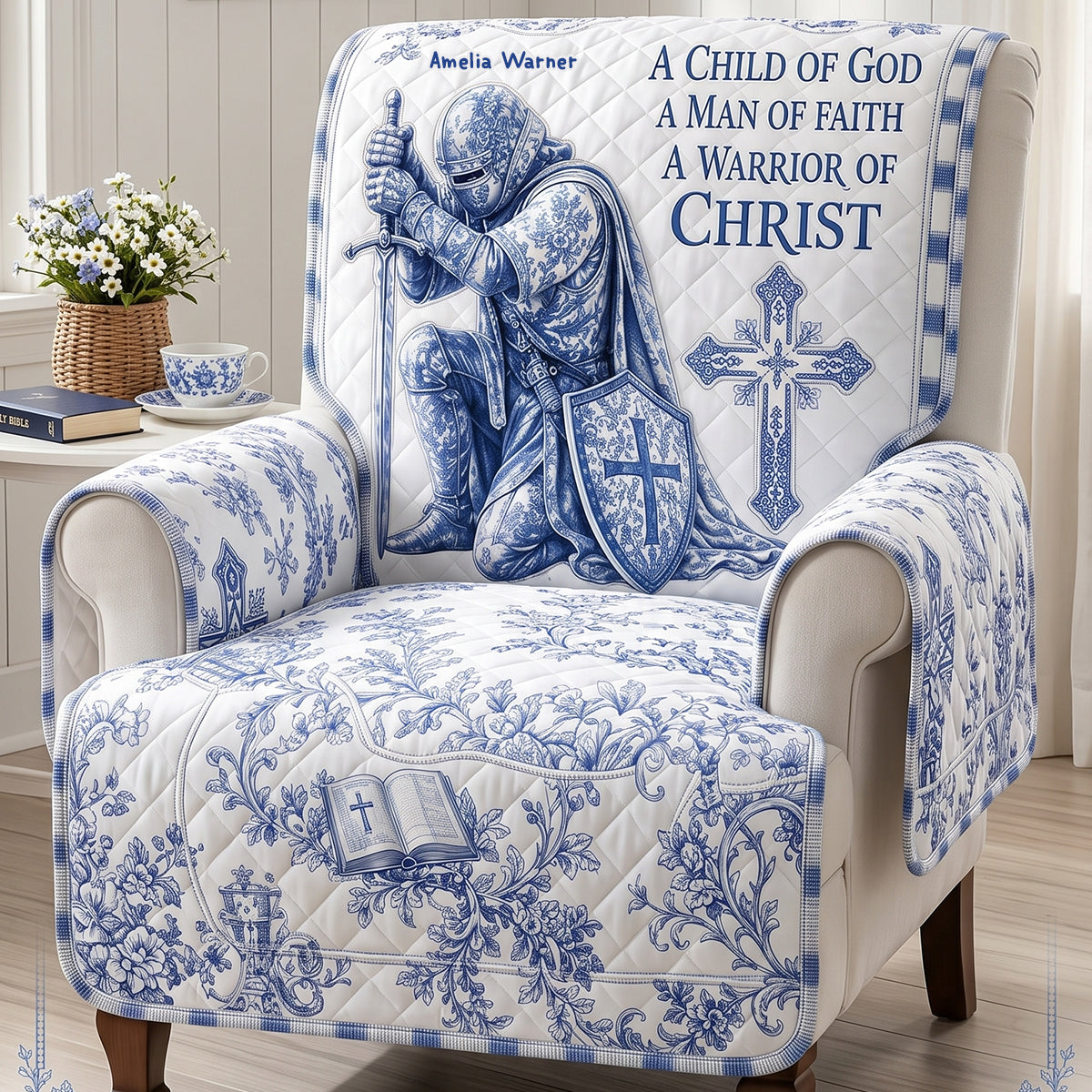 Sacred Templar Knight Toile De Jouy Quilted Sofa Cover, Personalized Gifts For Christians 02qhdt290626