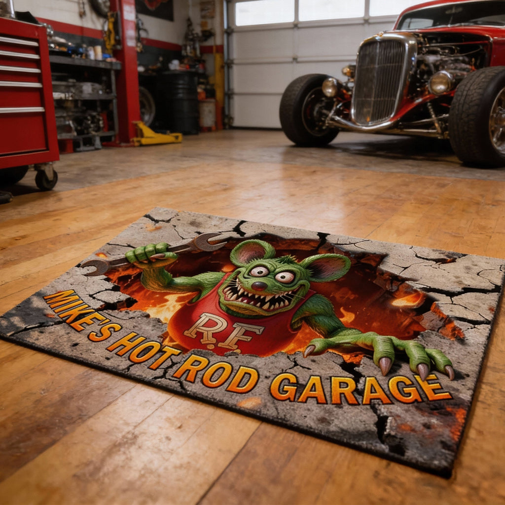 Playful Hot Rod Garage Doormat - Personalized Gifts For Hot Rod Lovers 021tgqn090126