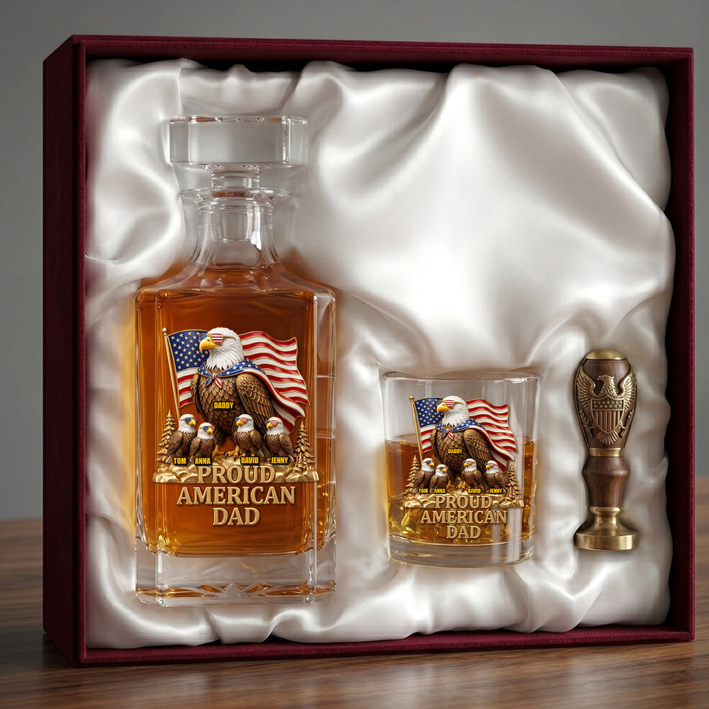 Proud American Eagle Dad - Personalized Gifts For Dad Decanter Set 05natn050526