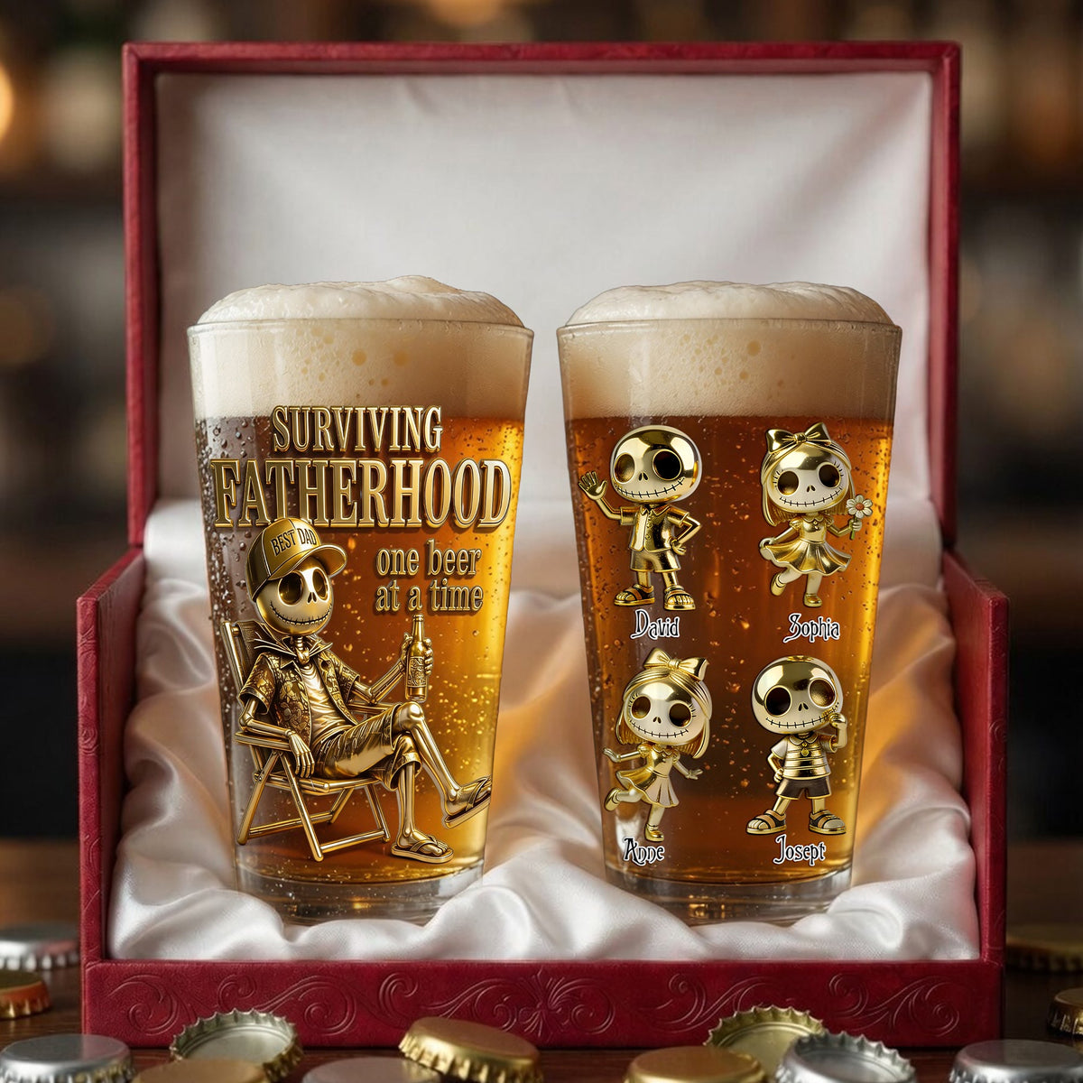 Spooky Dad and Kids Beer Glass - Personalized Gifts For Dad 01pglu280426