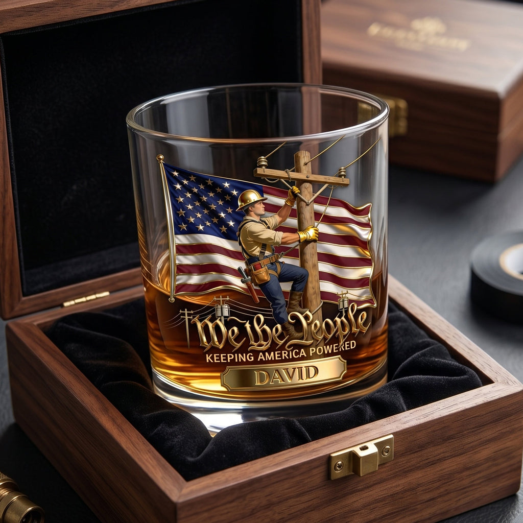 Keeping America Powered Whiskey Glass - Personalized Gifts For Lineman 01PGLU150626
