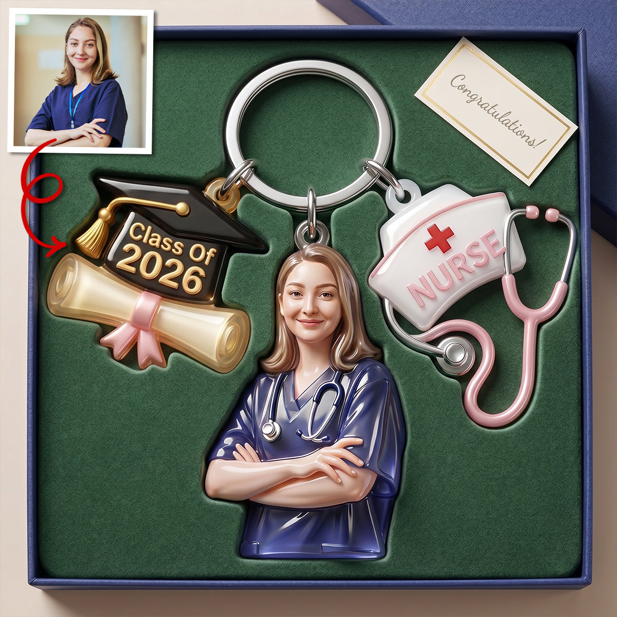 Proud Nurse Graduate Tag Keychain - Personalized Custom Photo Gift For Nurses 01NATN090526