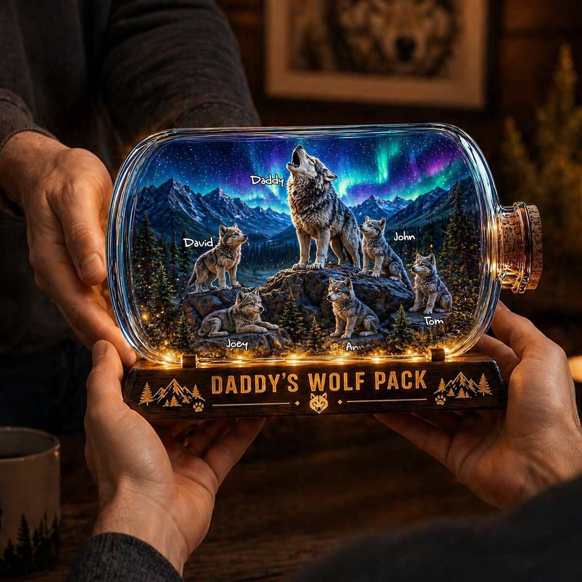 Wolf Dad and Kids Acrylic Plaque - Personalized Gifts For Dad 04tolu280426