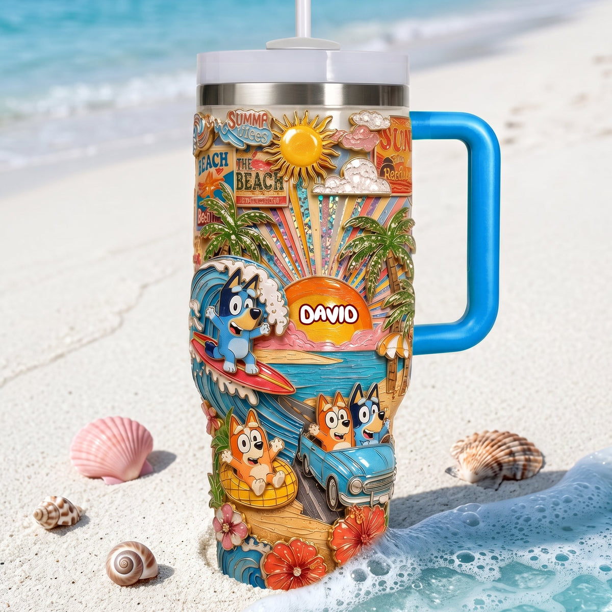 Summer Time 40oz Tumbler With Handle - Personalized Gifts 04PALU290626