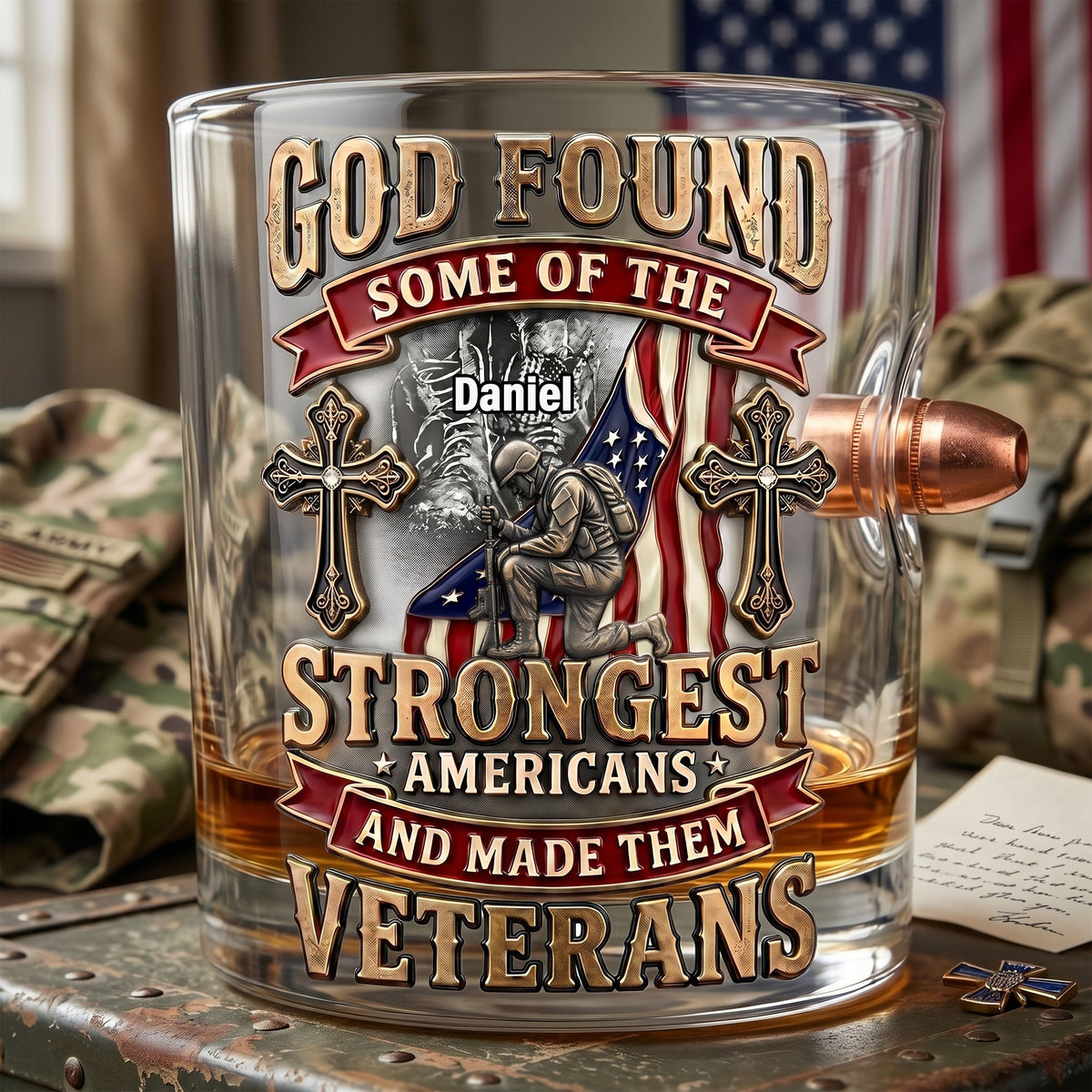 God's Strongest Veterans Bullet Glass - Personalized Gifts For Veterans 06PALU240626