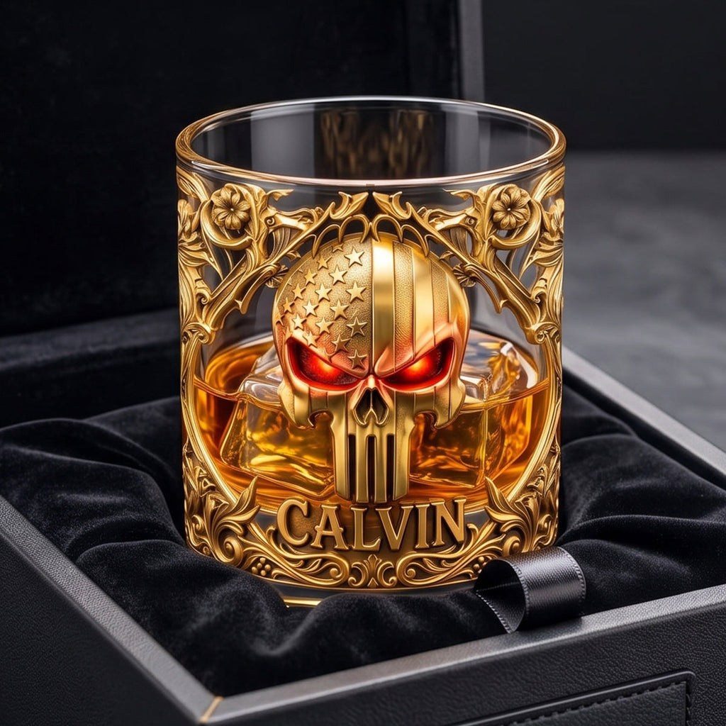 American Skull 11oz Round Glass - Personalized Gifts For Patriotics Glass 02HUTN120626
