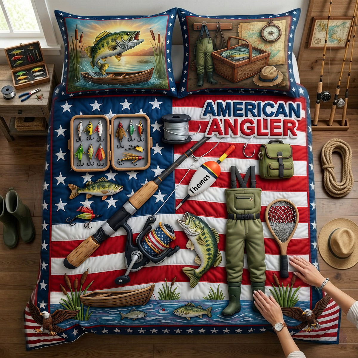 USA Fishing Quilt Bedding Set - Personalized Gifts For Fishing Lovers 05TYLU260326