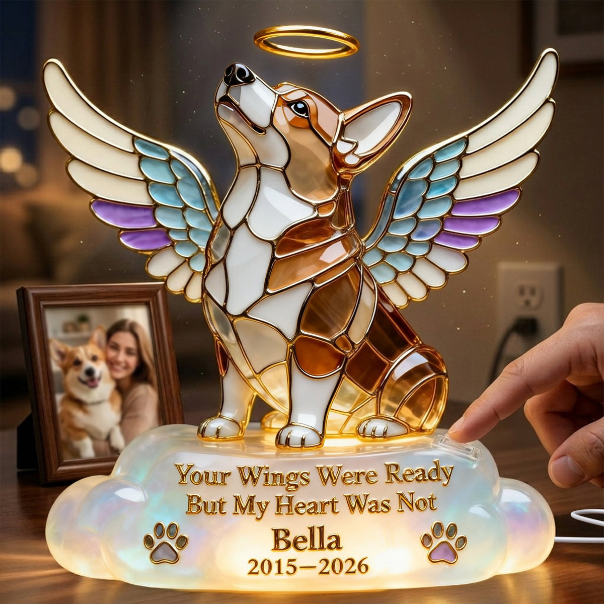 Pet Angel Memorial Light Box, Custom Photo Keepsake To Remember Losted Pets 02qhlu010426