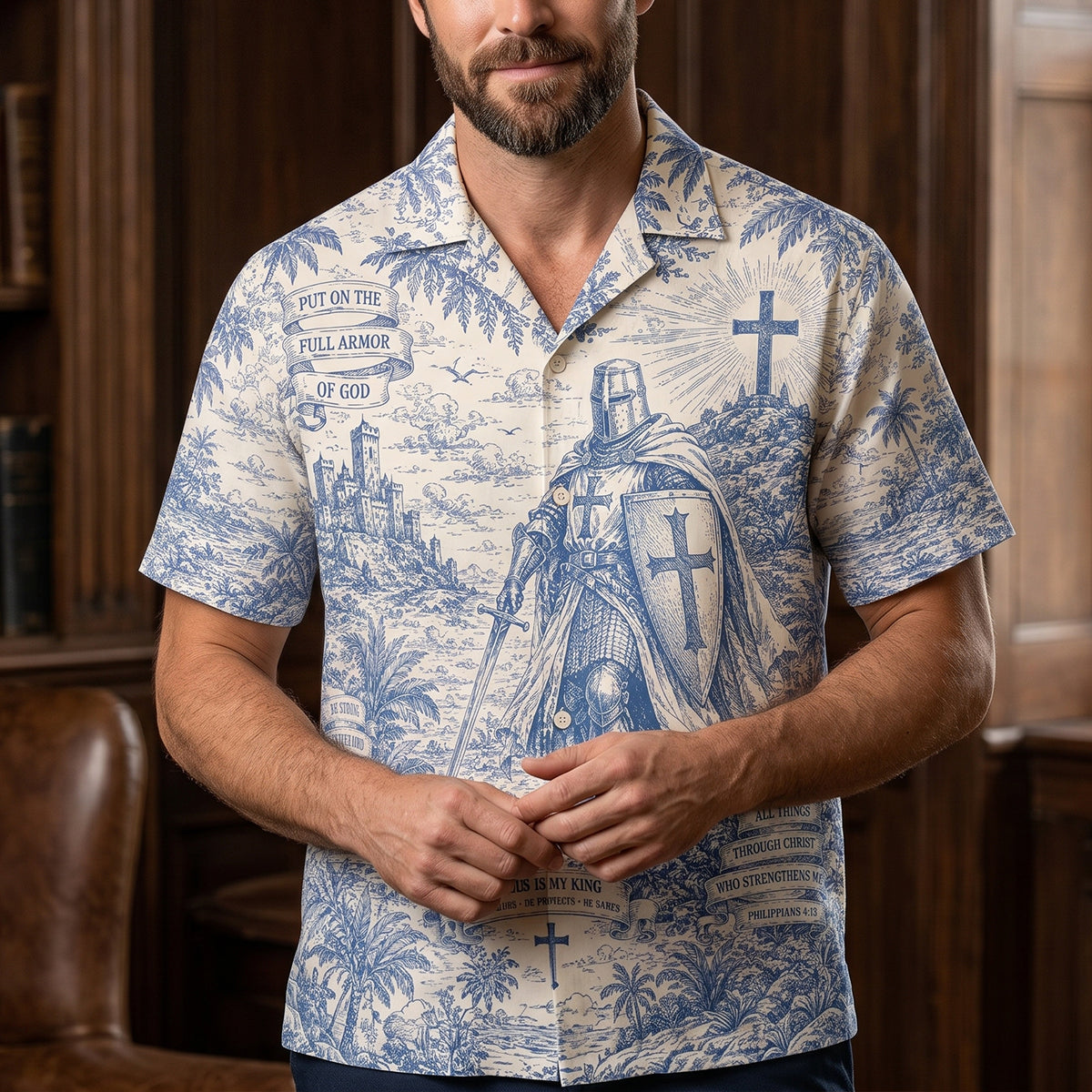 Knight Templar Toile De Jouy Hawaiian Shirt - Personalized Gifts For Christians 03natn170626