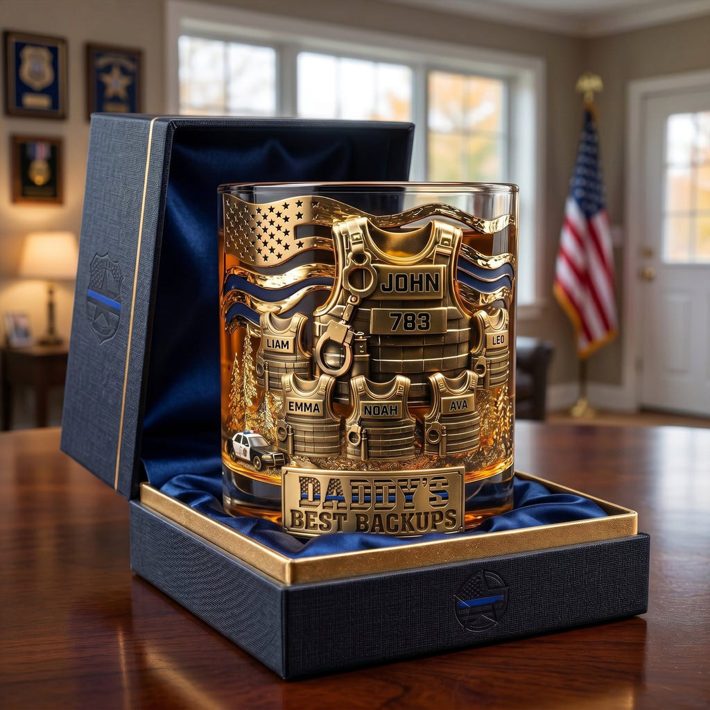 Legendary Police Dad Round Glass, Personalized Gifts For Police Officer, Sheriff, Captain Dad 04qhlu270526