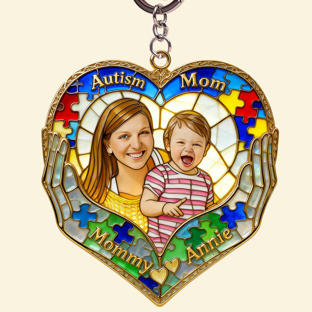 Custom Photo Loving Autism Mom Keychain, Personalized Gifts For Autism Mom 02QHTN010426