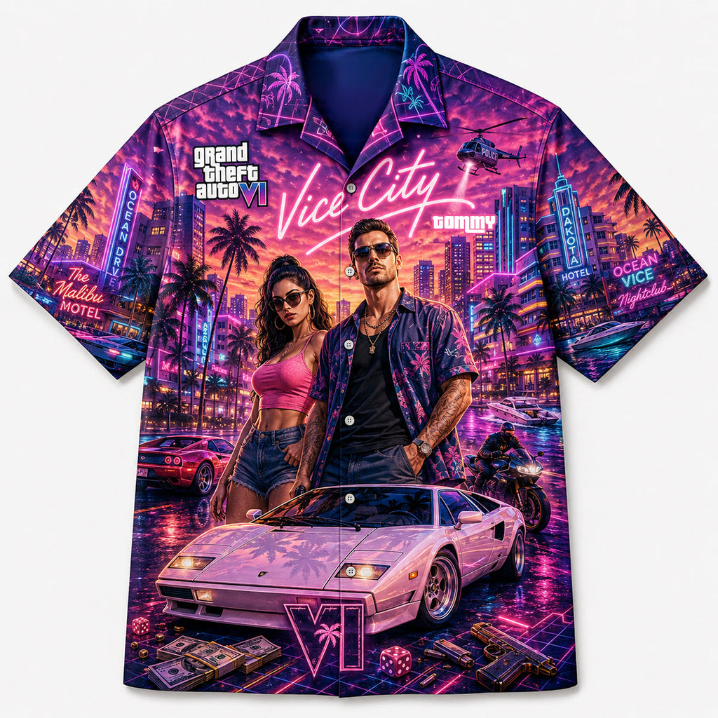 Neon Beach City Hawaiian Shirt - Personalized Gifts 02nadt010726