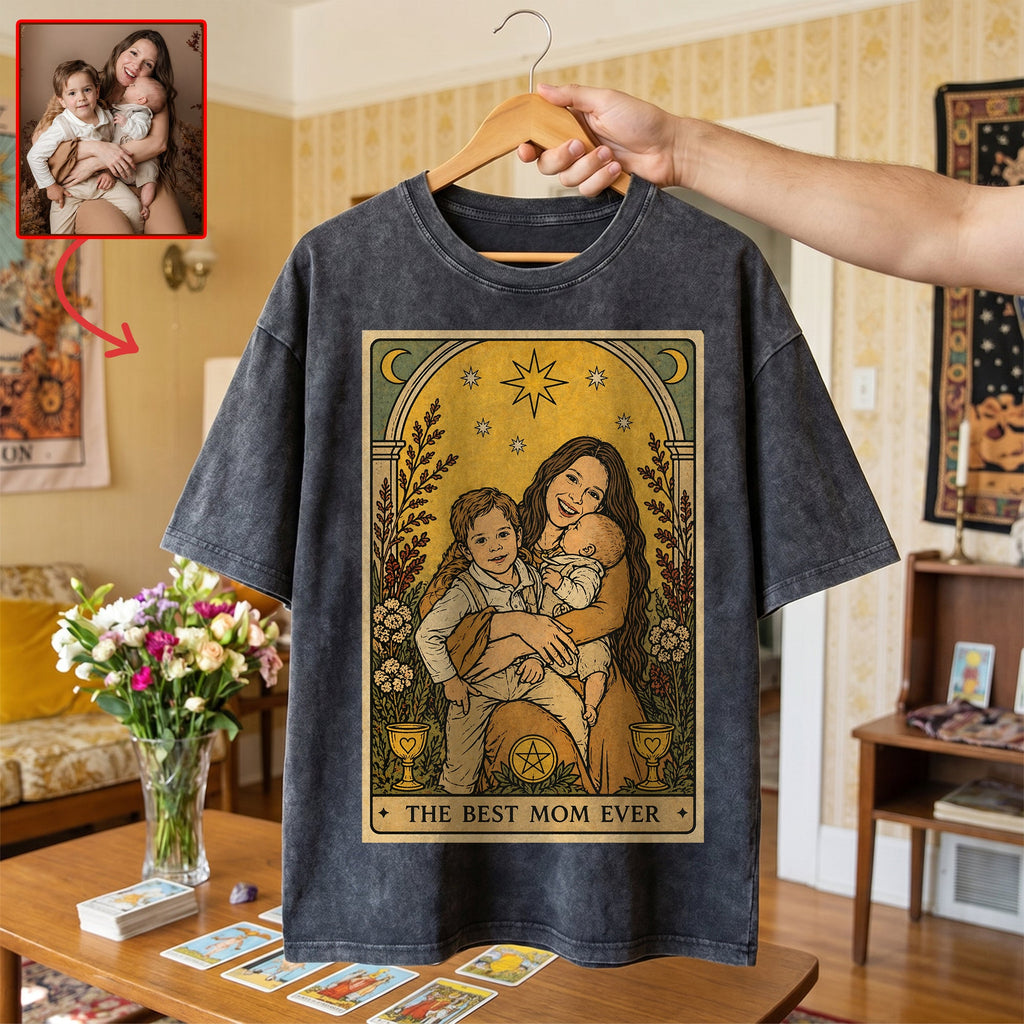 Best Mom Tarot Card Washed T-shirt - Custom Photo Gifts For Moms 02qhqn240426