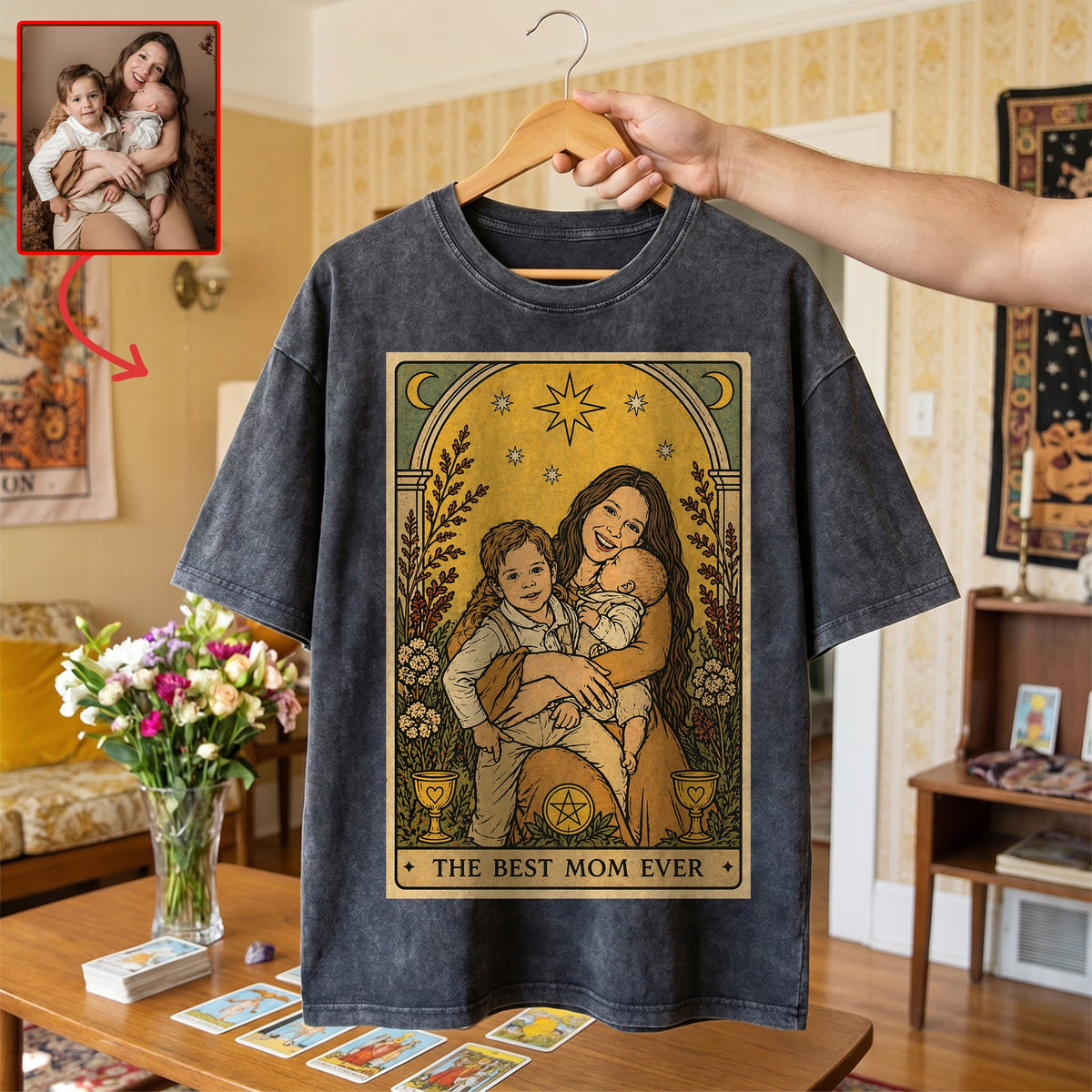 Best Mom Tarot Card Washed T-shirt - Custom Photo Gifts For Moms 02qhqn240426
