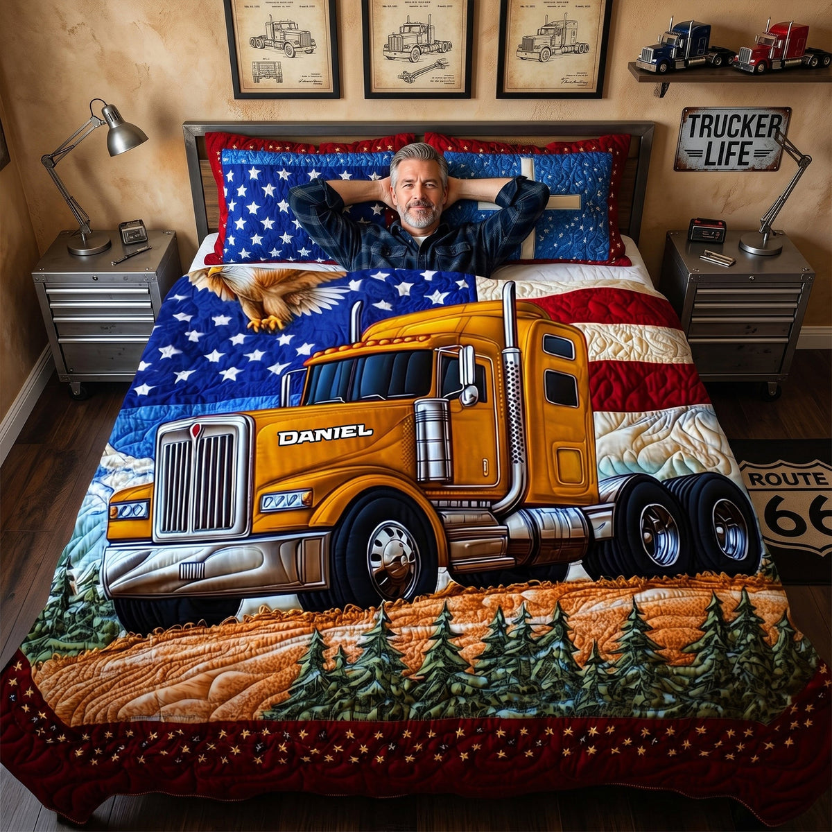 Patriotic Semi Truck Quilt Set – Personalized Gifts For Road Warriors 05TGLU120626