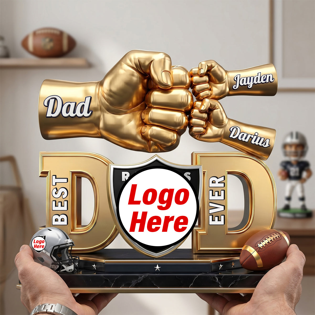American Football Dad Acrylic Plaque - Champion Dad & Fist Bump - Personalized Gifts For Father