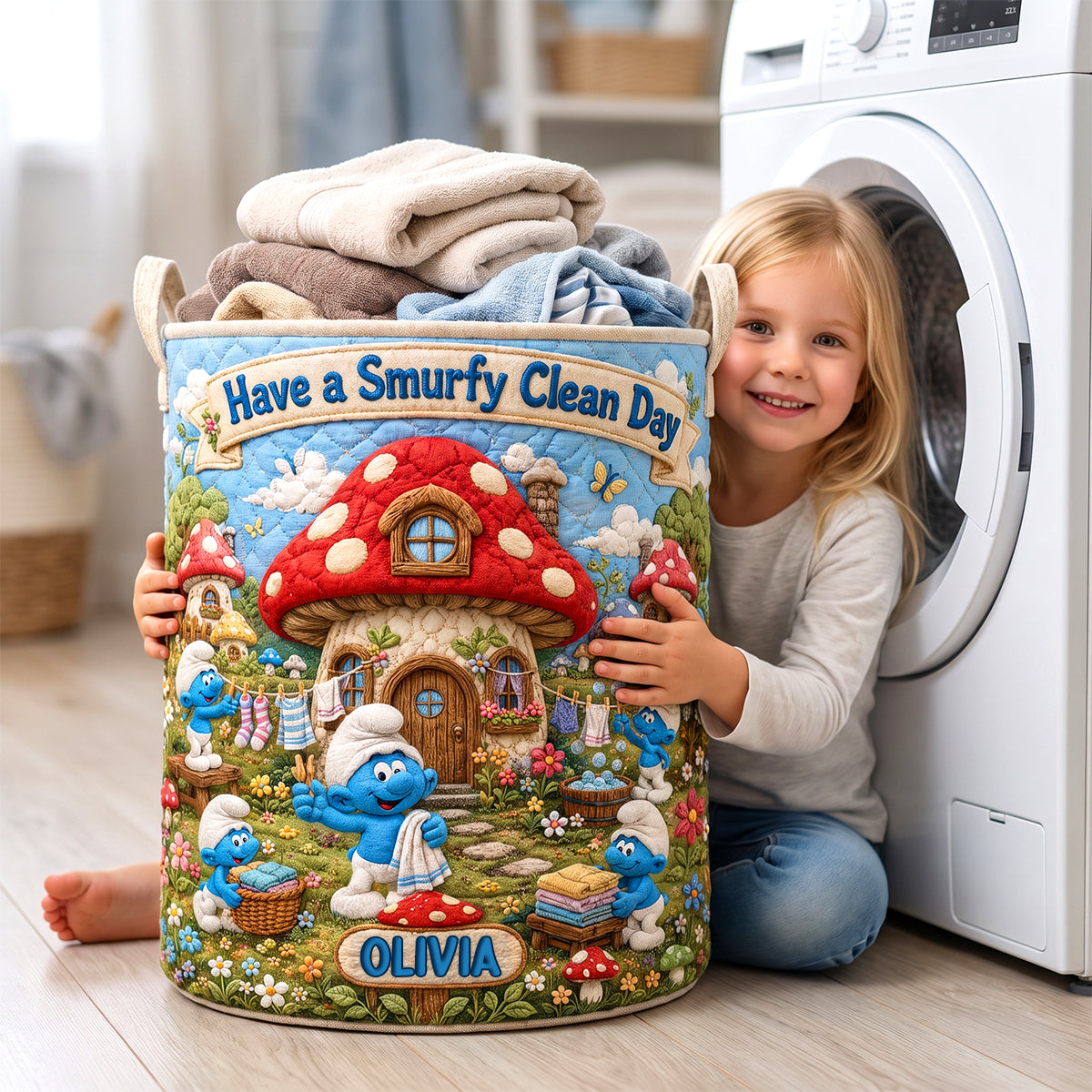 Blue Forest Friends Quilted Laundry Basket - Personalized Gifts 05hadh090726