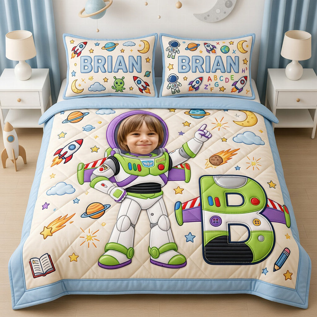 Custom Photo Rocket Space Quilt Bed Set - Personalized Gifts For Kids 01naqn040726