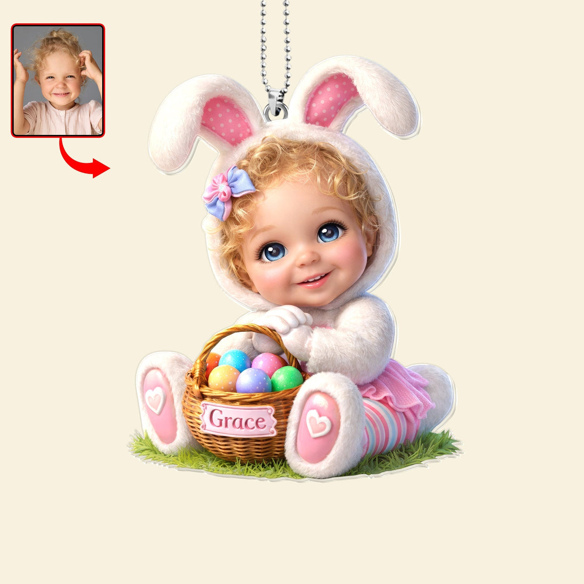 Easter Bunny Kid Car Ornament - Custom Photo Gifts For Kids 03huqn070326