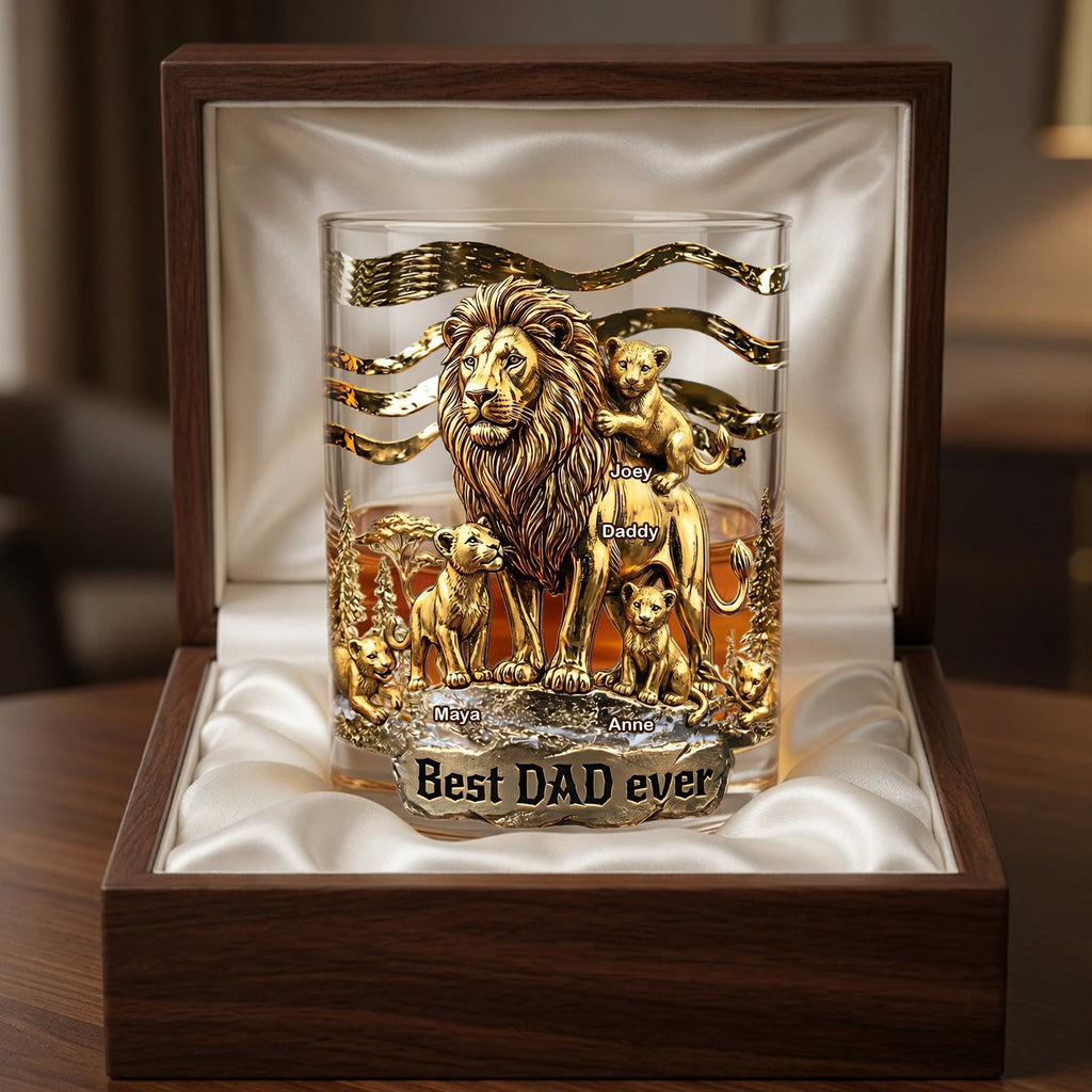 Lion Dad And Kids - Best Dad Ever Drinking Glass - Personalized Gifts For Dads 05tglu010526