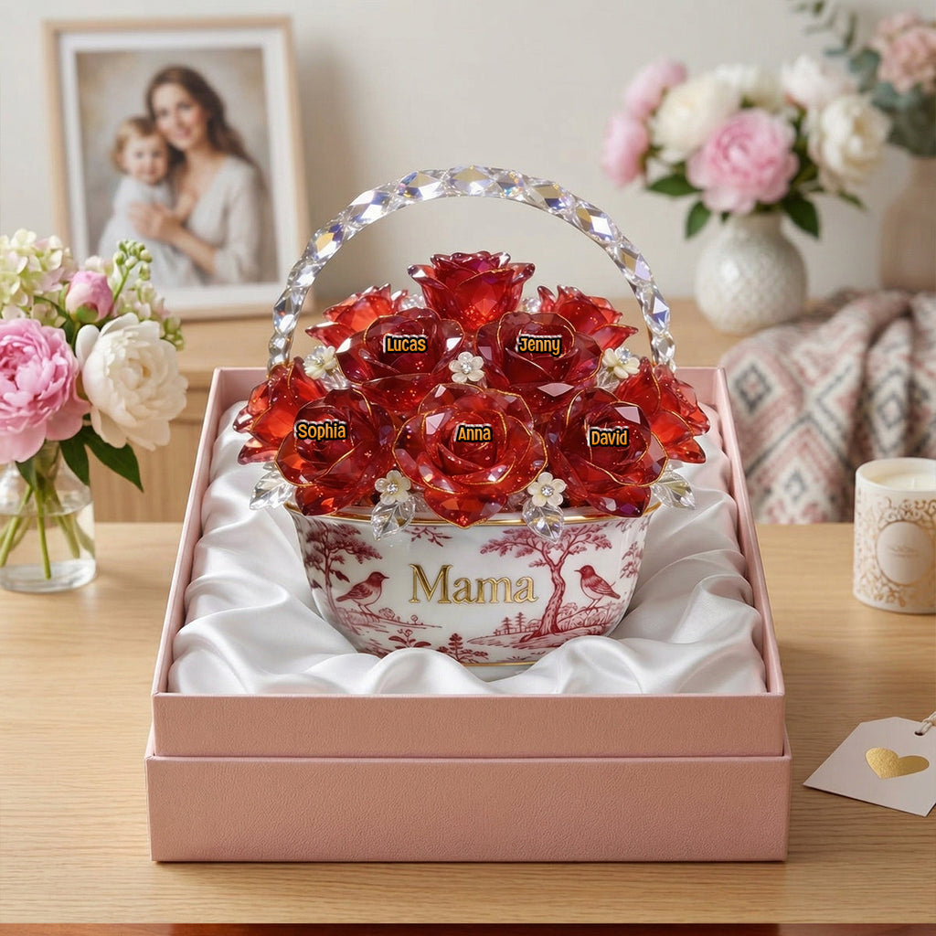 Toile De Jouy Flower Basket Mom Acrylic Plaque - Personalized Gifts For Mother's Day 05PGTN310326