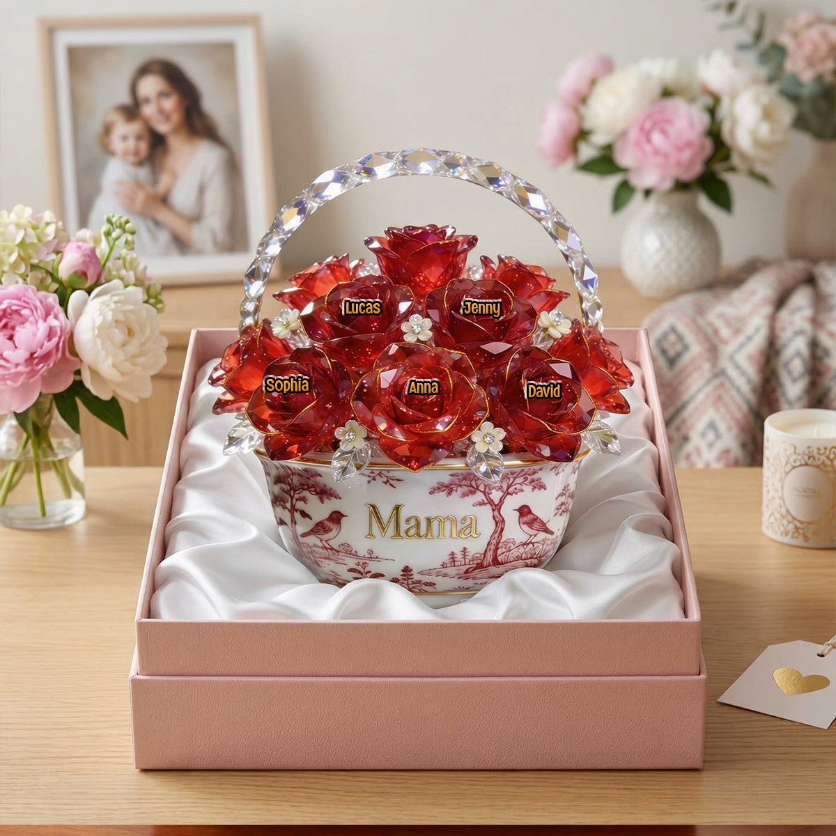 Toile De Jouy Flower Basket Mom Acrylic Plaque - Personalized Gifts For Mother's Day 05PGTN310326