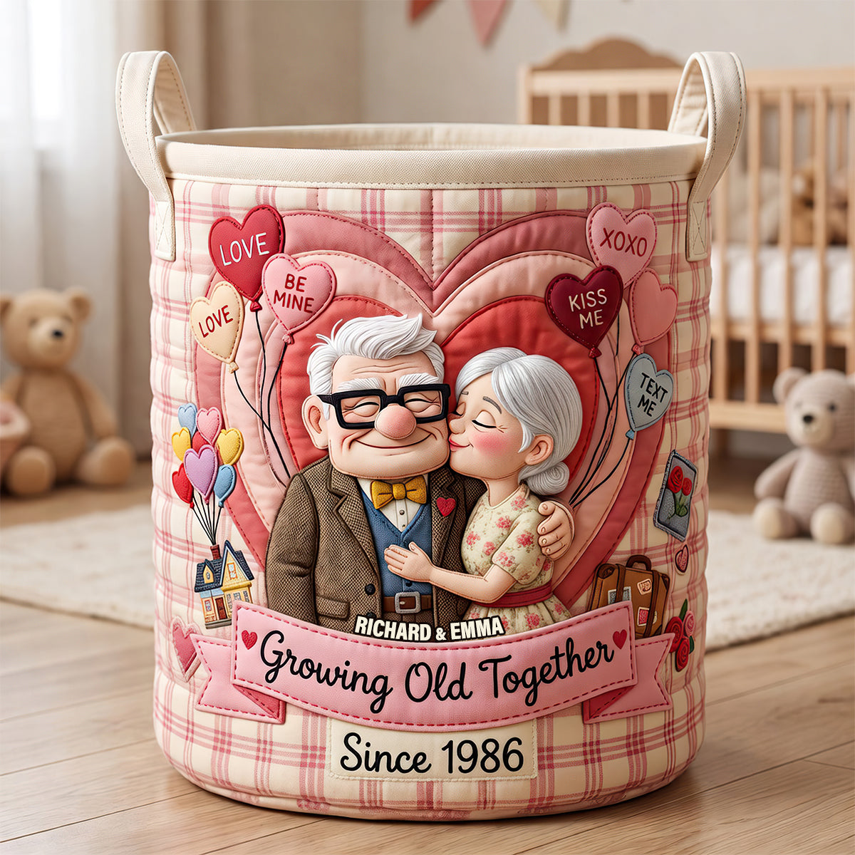 Growing Old Together Quilted Laundry Basket - Personalized Gifts For Couple 02padt270626