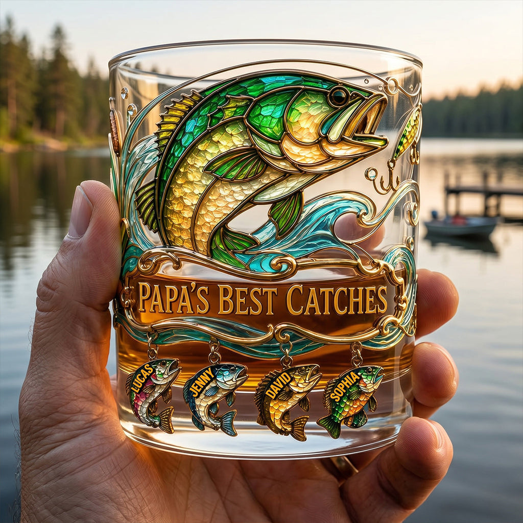 Fishing Papa Best Catches Round Glass - Personalized Gifts For Dad 06patn230526