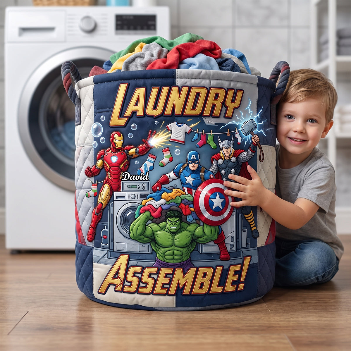 Hero Squad Quilted Laundry Basket - Personalized Gifts 06tydh090726