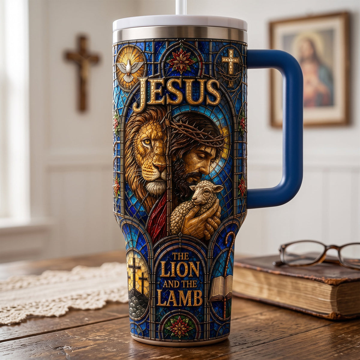 Jesus The Lion And The Lamp 40oz Tumbler With Handle - Personalized Gifts For Christians 03palu290626