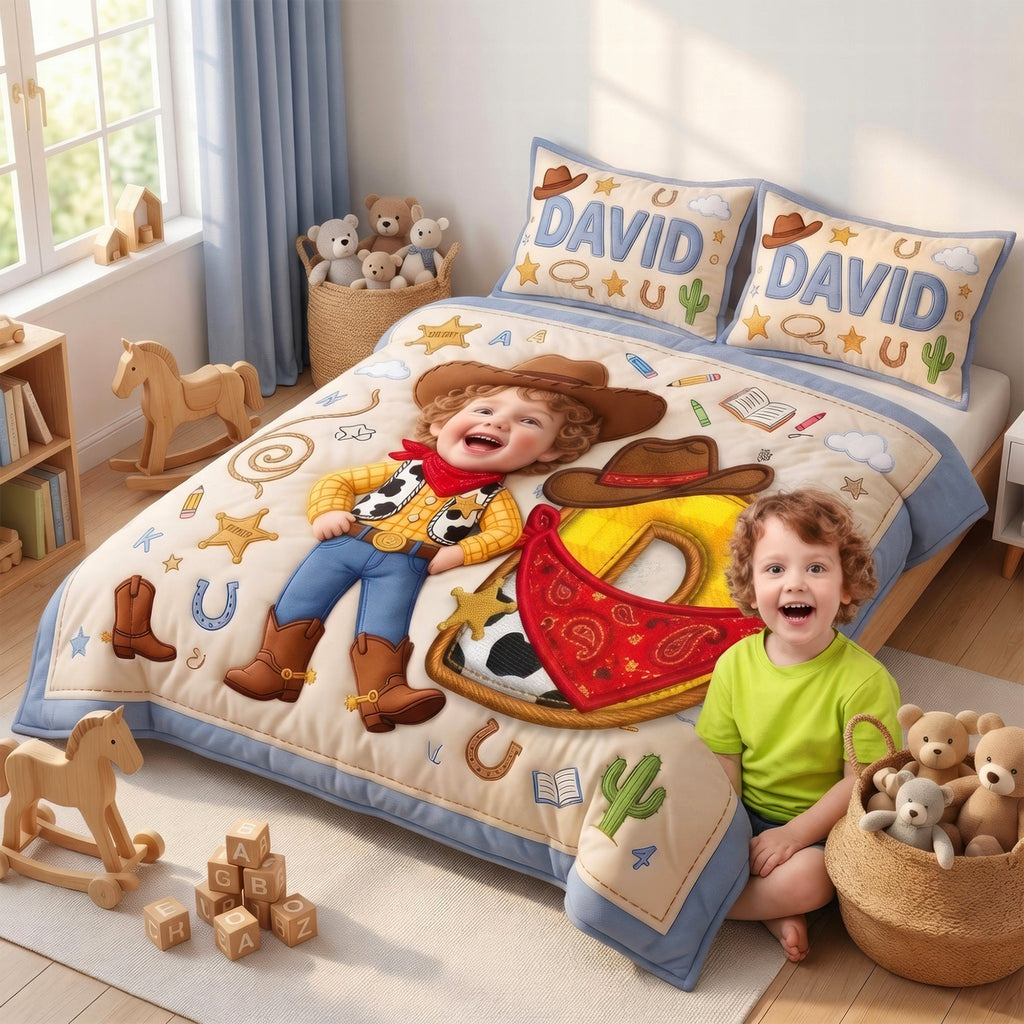 Custom Photo Cowboy CowGirl Quilt Bed Set - Personalized Gifts For Kid 04naqn020726