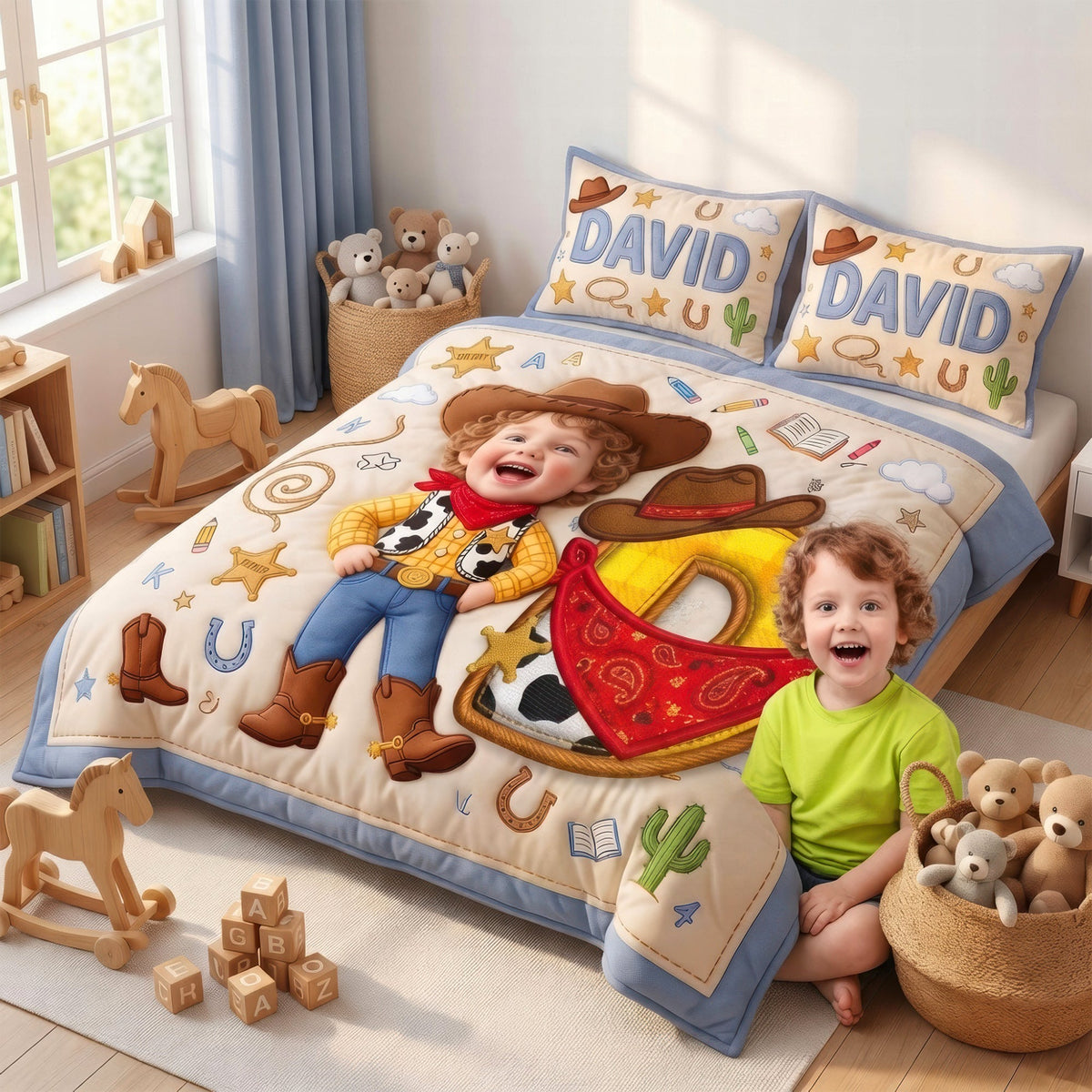 Custom Photo Cowboy CowGirl Quilt Bed Set - Personalized Gifts For Kid 04naqn020726