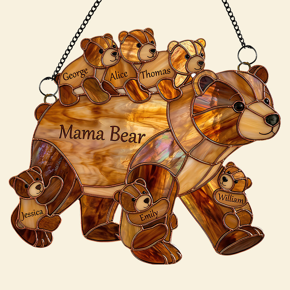 Mama Bear Suncatcher  - Personalized Gifts For Mother's Day Suncatcher Ornament 03HUDT090426