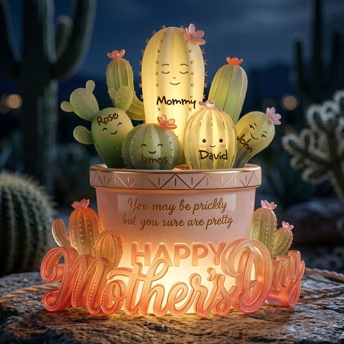 Cactus Mom And Kids Light Box -  Personalized Gifts For Mother's Day Acrylic Light Box 05PALU130426