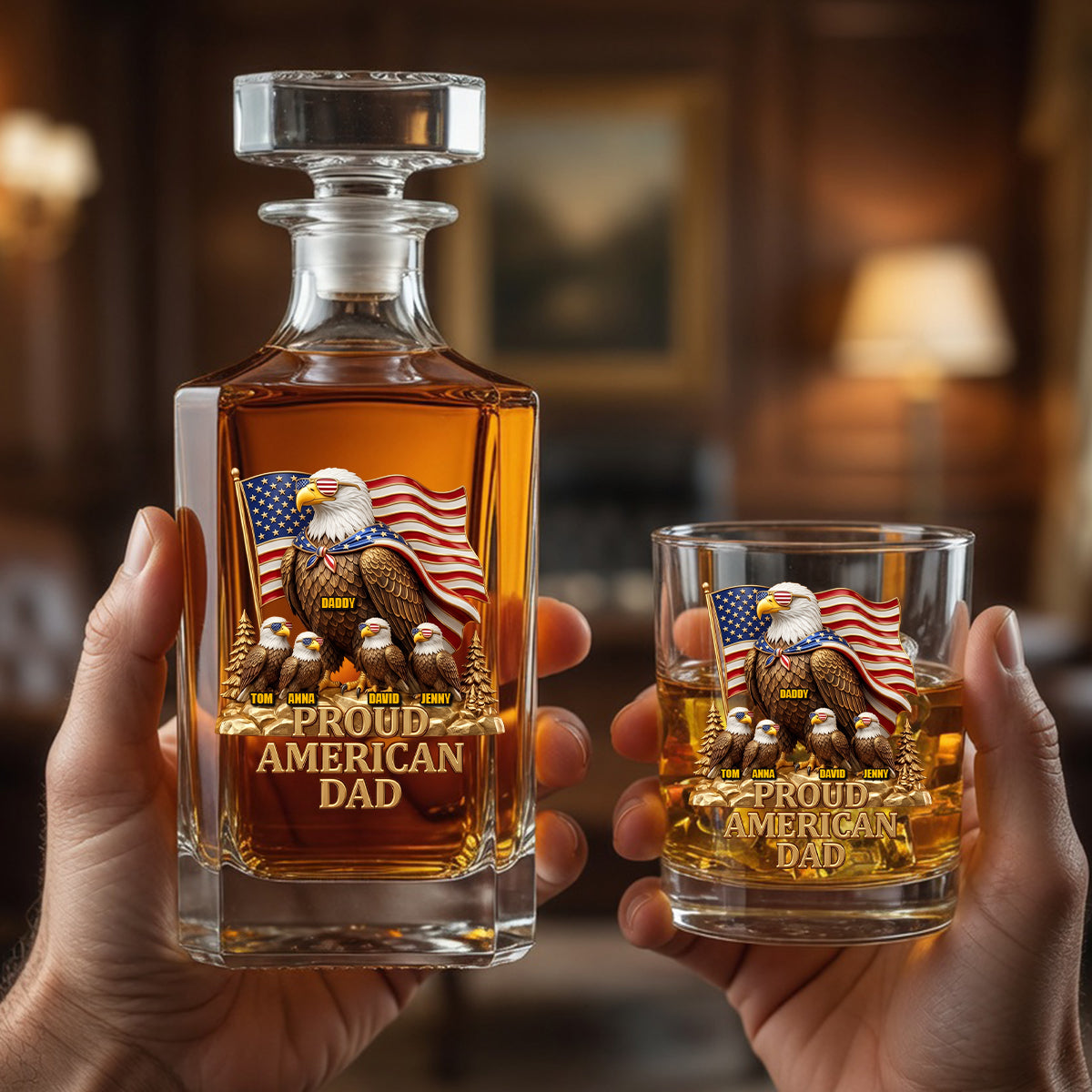 Proud American Eagle Dad - Personalized Gifts For Dad Decanter Set 05natn050526