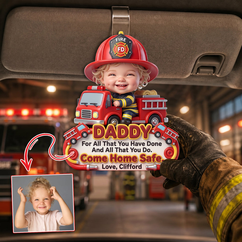 Firefighter Hero Dad - Custom Photo Acrylic Car Visor Clip Gifts For Dad 03HULU270526