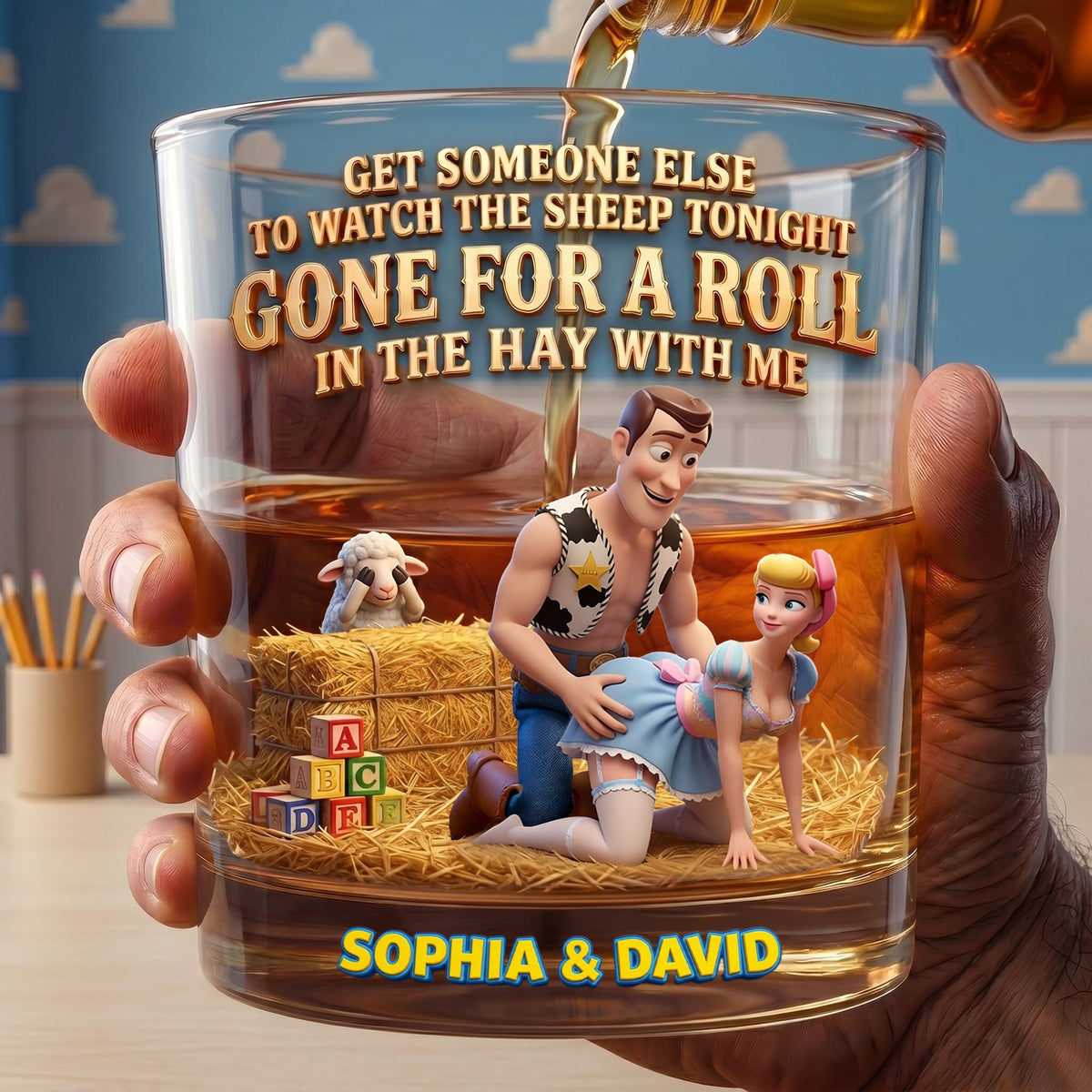 Cheeky Country Couple Whiskey Glass - Personalized Gifts For Couple 03QHLU200626
