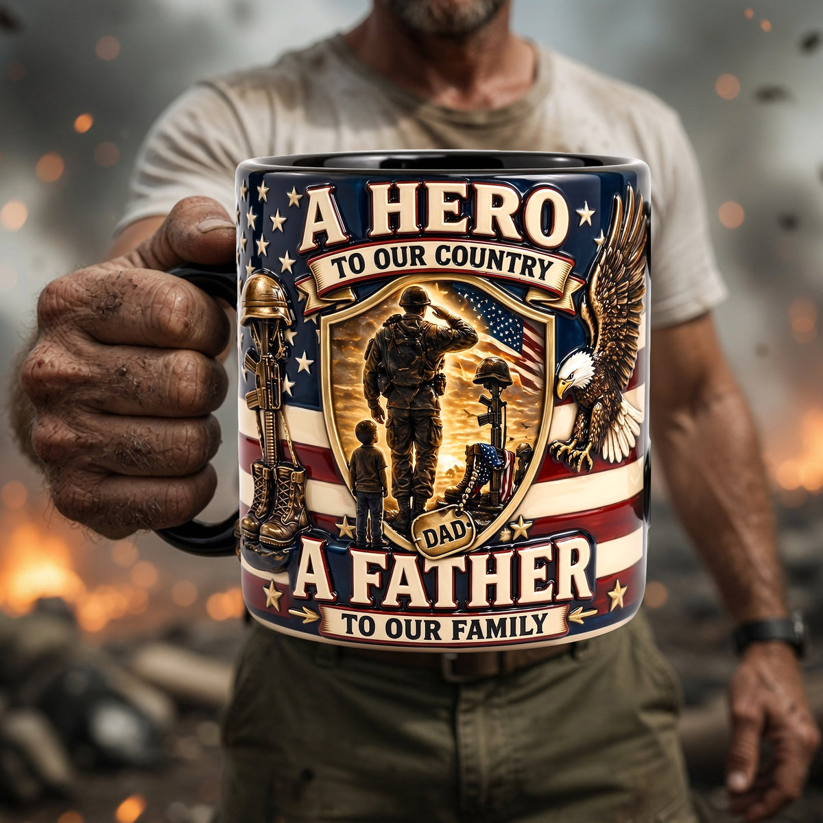 Proud Veteran Dad Black Mug - Gifts For Dads 01palu050526